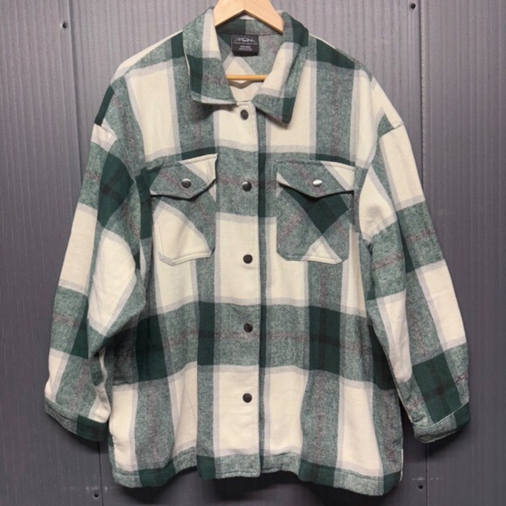 HFX Green White Plaid Flannel Shacket Heavyweight Shirt Jacket XXL 1534711